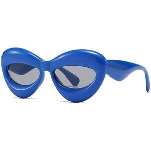 Womens Retro Oval Sunglasses Bold Frame Trendy Fashion Sun Glasses Blue Lentes‎
